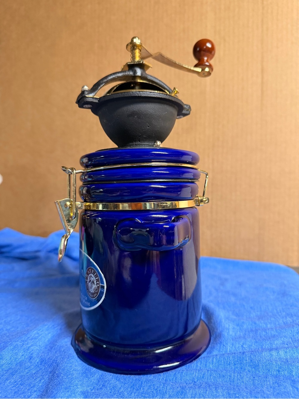 Vintage Fratello Cobalt Blue Ceramic Coffee Grinder Canister - Picture 3 of 7